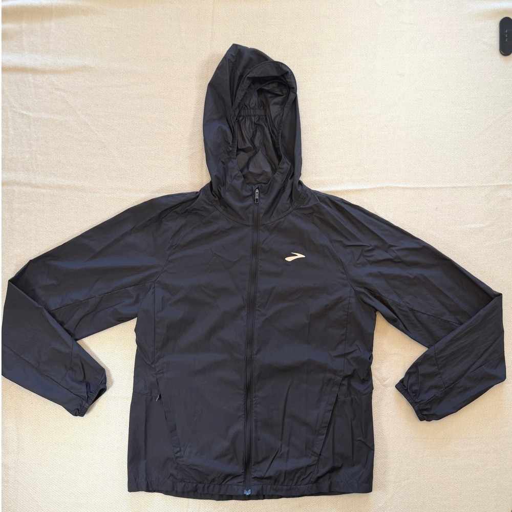 Women's Brooks Canopy Running Jacket Black Windbreaker Hooded Full Zip/Size S